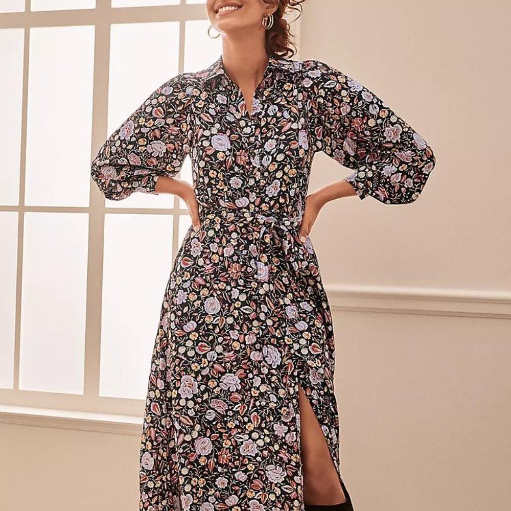 Ann Taylor Floral Collared Midi Shirtdress For Women New - Picture 8 of 12